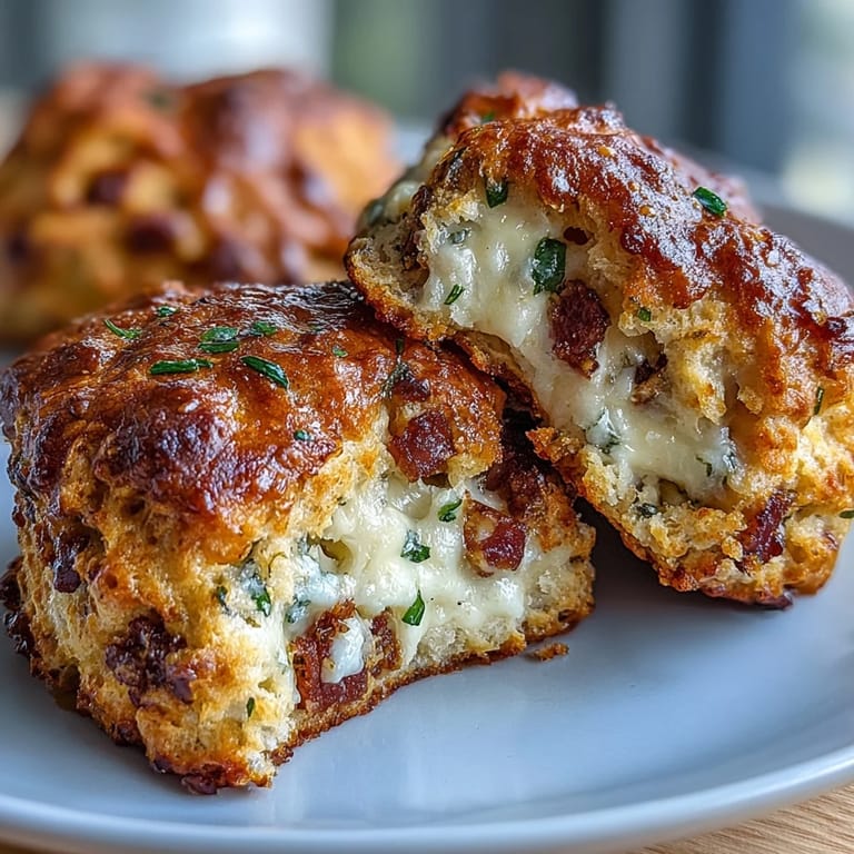 Meal-prep-friendly breakfast protein biscuits featuring melted cheese, diced ham, and wilted spinach in every tender bite.
