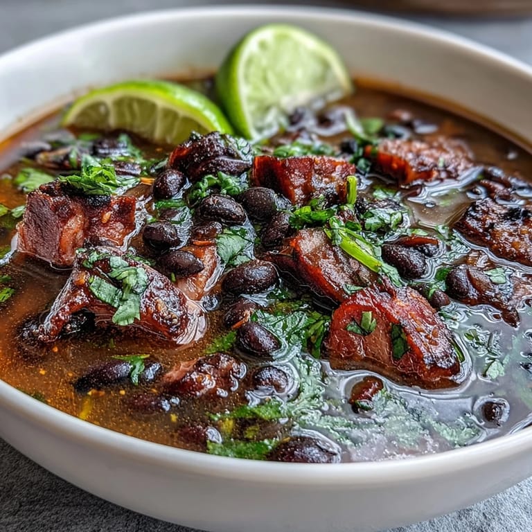 Smoky ham and tender black beans simmered with vegetables and spices, finished with a bright lime-cilantro touch.  
