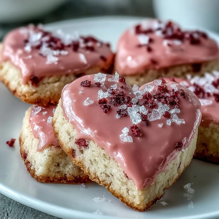 Festive Valentine's Day cookies featuring freeze-dried strawberry flavor and vibrant royal icing decorations.