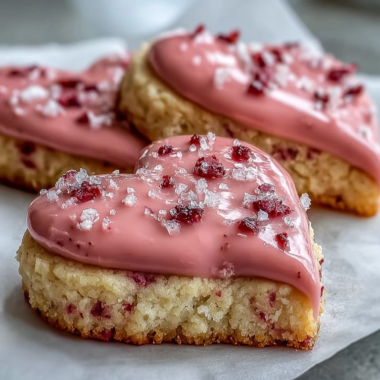 Soft and buttery strawberry cookies decorated with intricate royal icing designs, ideal for sharing with loved ones.  