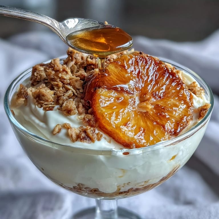 Candied orange yogurt parfait with granola crunch, featuring bright citrus flavors and a satisfying texture, perfect for brunch or dessert.
