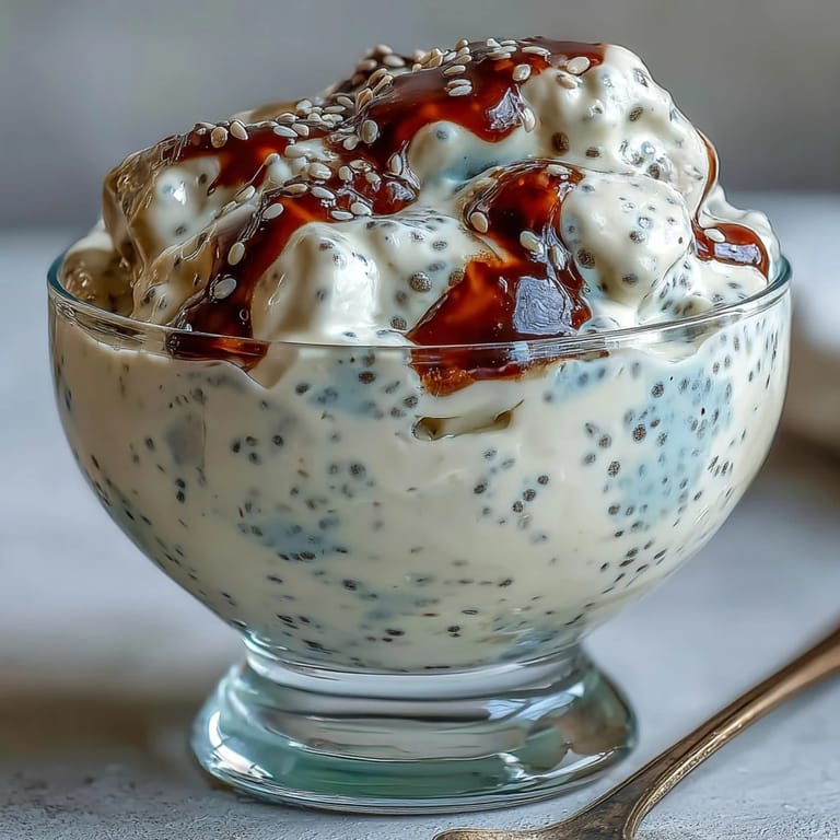 Creamy vanilla bean chia pudding made with Greek yogurt, served in a glass with sliced strawberries and granola.