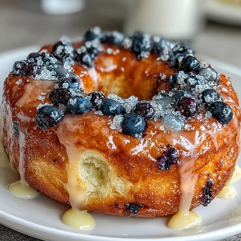 Soft, naturally leavened sourdough donuts filled with juicy blueberries and topped with zesty lemon glaze for a tangy-sweet bite.