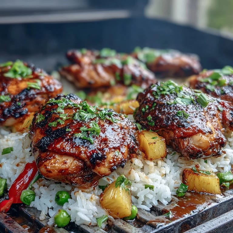 Grilled foil packets filled with tender chicken, sweet pineapple, and colorful bell peppers, ready to serve.