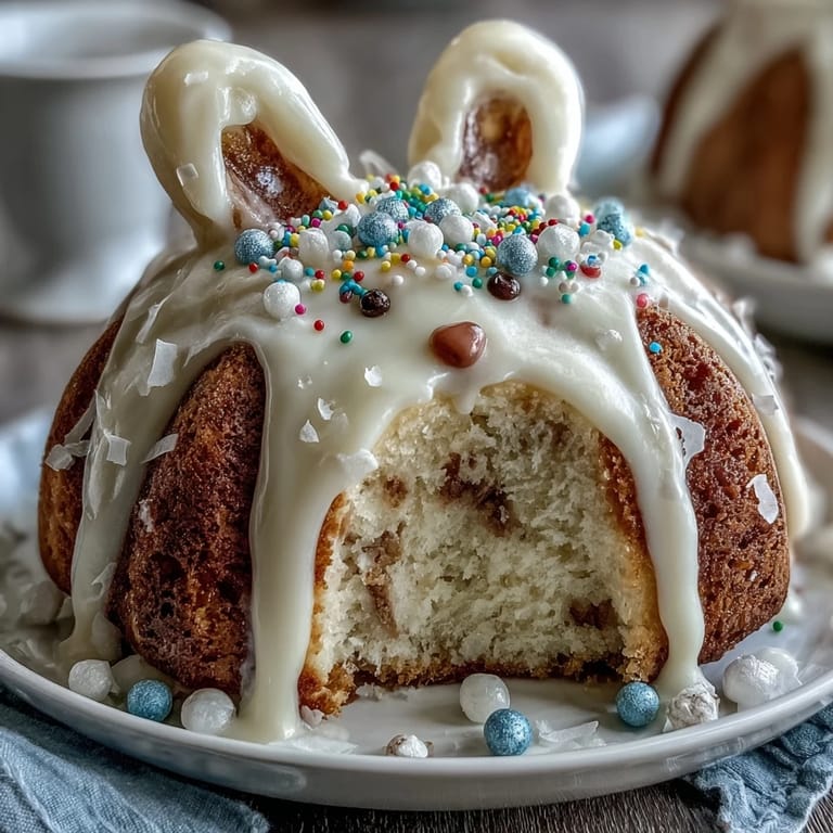 Adorable Easter Bunny Cake with Hidden Sprinkle Center: Cut into this charming bunny cake to reveal a colorful sprinkle surprise, bringing smiles to kids and adults alike.