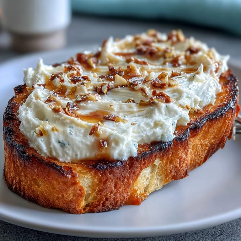 Golden toasted baguette topped with fluffy whipped ricotta, drizzled with sweet honey.