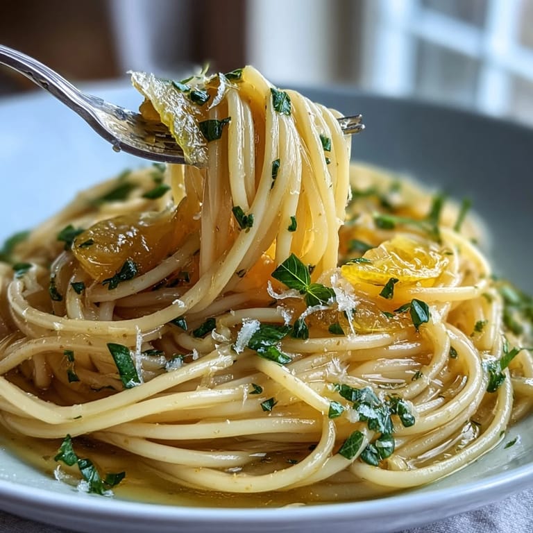 Deliciously simple Spring Pasta Limone, ready to serve with vibrant basil and cheese.