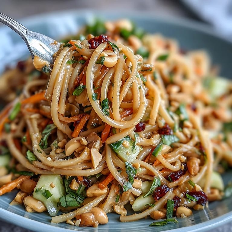 Easy Thai Peanut Noodle Salad, a delicious, herb-flecked vegetarian delight.