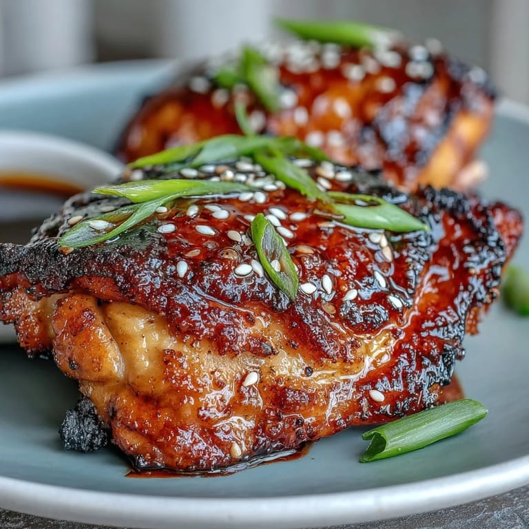 Mouthwatering oven-baked soy glazed chicken thighs with a vibrant, sweet garlic coating.
