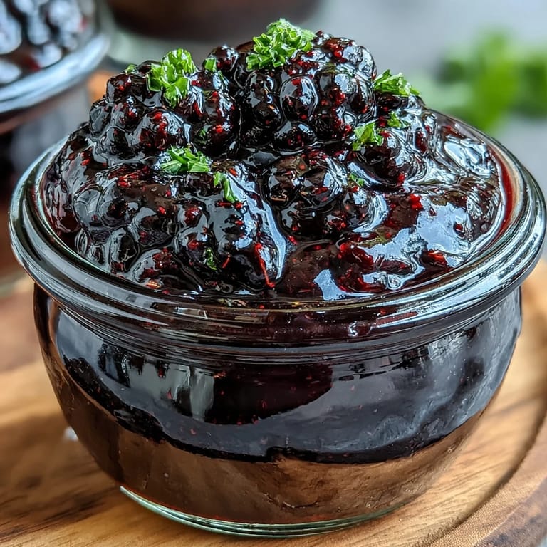 Deep red Blackberry Jalapeño BBQ Sauce, smooth and smoky, tastes amazing.