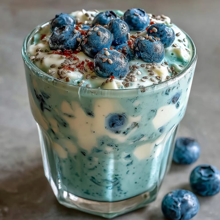 Delicious Probiotic Kefir Smoothie, showcasing tangy kefir, sweet blueberry, and nutritious seeds.