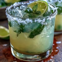 Vibrant Cinco de Mayo Margarita Mocktail with lime and salt rim, garnished with fresh mint and lime slices.